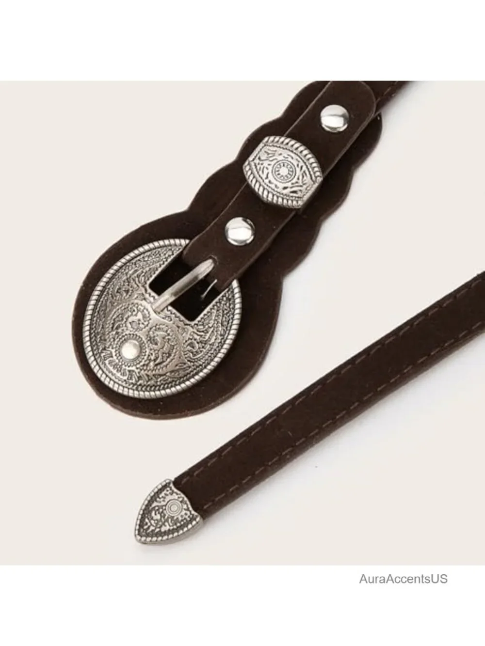 Faux Suede Western Concho Belt with Disc Buckle - Skinny Waistband for Country